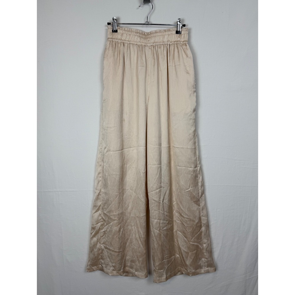 Esmaee Women Drifter Pants XS Champagne Textured Wide Leg Elastic Waist